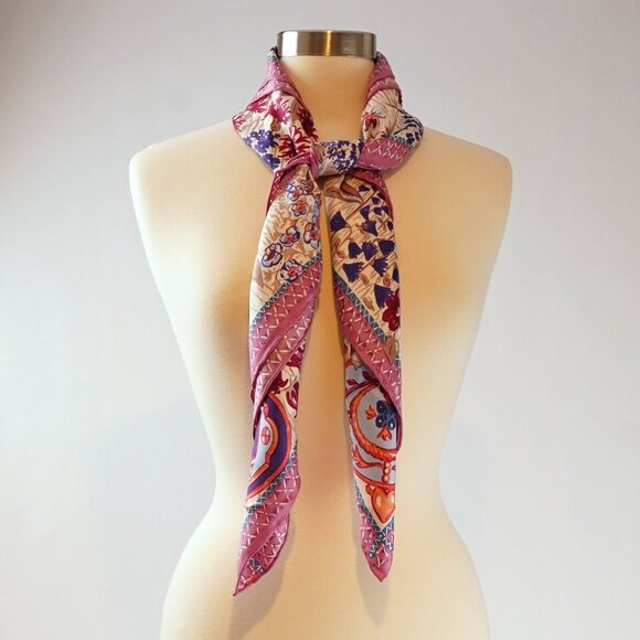 Longchamp Accessories - Longchamp Paris 100% Silk Scarf Floral Castle Pink - 34x34